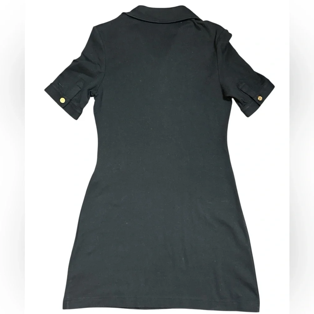 Tory Burch Black Polo 100% Cotton Gold Button-Up Dress Short Sleeve Womens Small